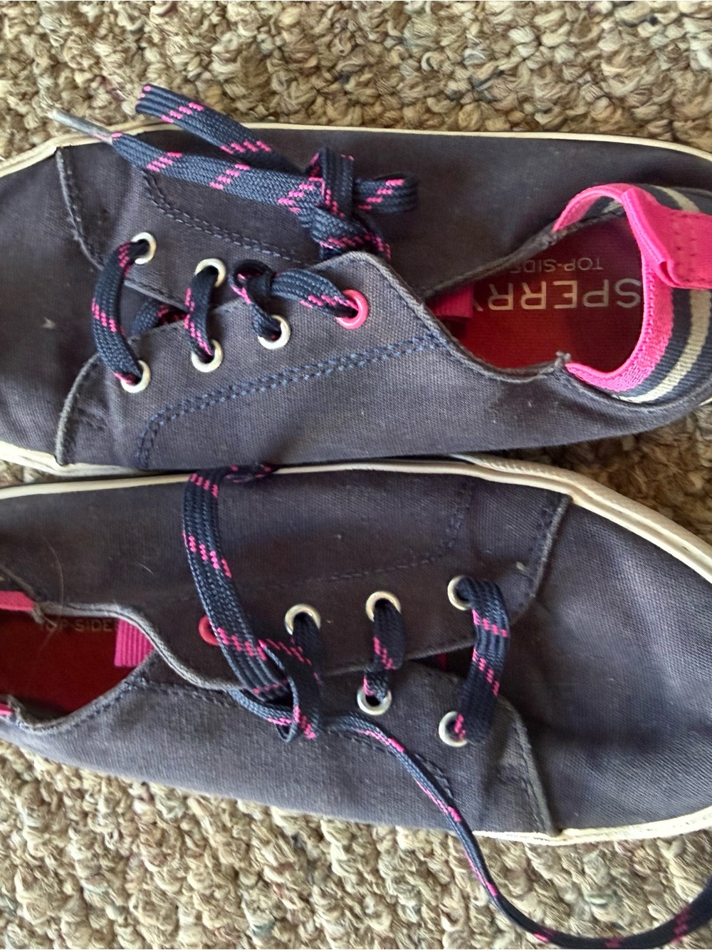 Sperry Kids Navy Canvas Sneakers with Pink Trim and Laces